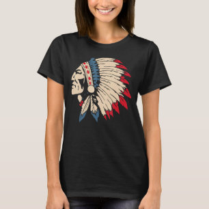 Native American Indian Skull Eagle Feather Headdre T-Shirt