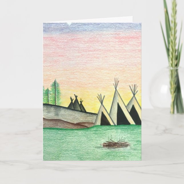 Native American Indian Teepee Folk Art Card (Front)