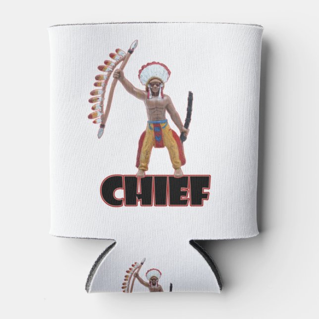 Native American Indian tribal chief figure design Can Cooler (Front)