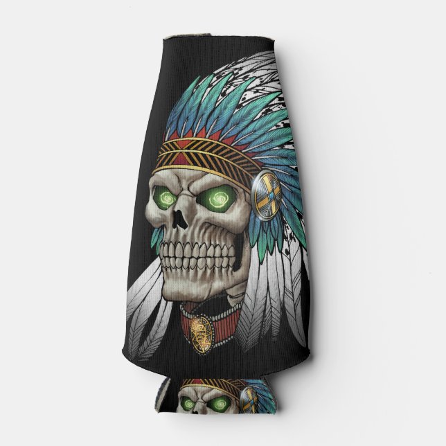 Native American Indian Tribal Gothic Skull Bottle Cooler (Front)