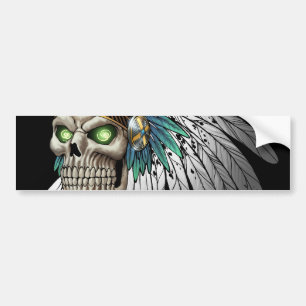 Native American Indian Tribal Gothic Skull Bumper Sticker