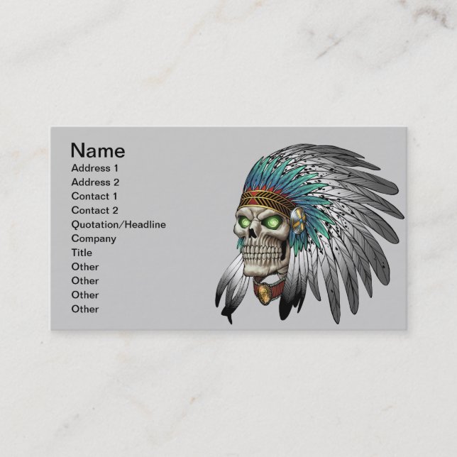 Native American Indian Tribal Gothic Skull Business Card (Front)