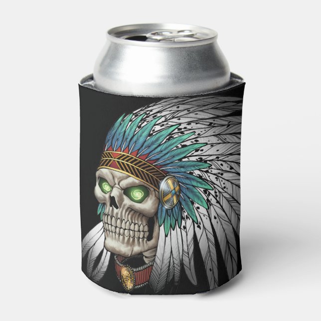 Native American Indian Tribal Gothic Skull Can Cooler (Can Front)