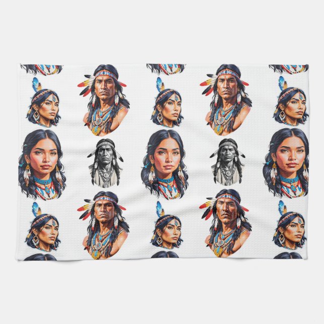 Native American Indian Tribe Pattern Design  Tea Towel (Horizontal)
