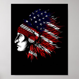 Native American Indian USA Flag Independence Day Poster