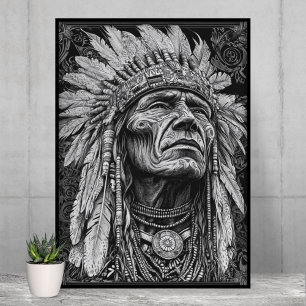 Native American Indian Warrior Feather Headdress Poster