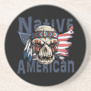 Native American Indian Warrior Skull USA Flag Coaster