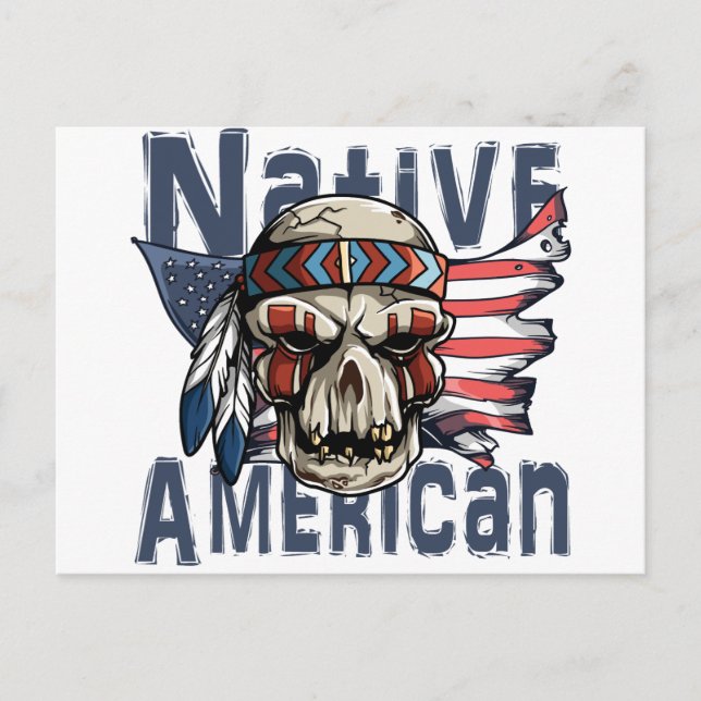 Native American Indian Warrior Skull USA Flag Postcard (Front)
