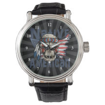Native American Indian Warrior Skull USA Flag
