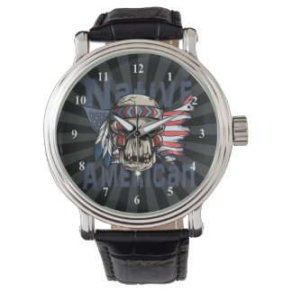 Native American Indian Warrior Skull USA Flag Watch