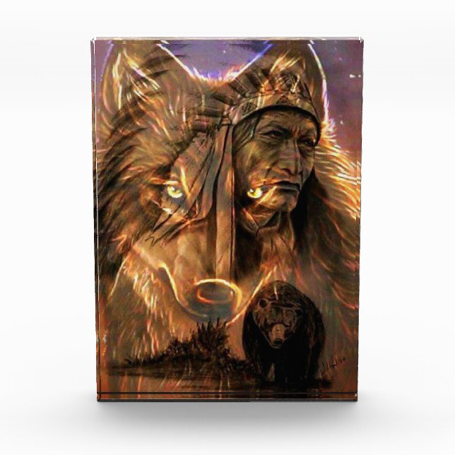 Native American Indian Wolf and Bear Photo Block (Front)