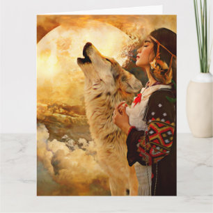 NATIVE AMERICAN INDIAN WOMAN BIRTHDAY GREETING CARD