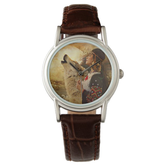 NATIVE AMERICAN INDIAN WOMAN WRIST WATCH (Front)