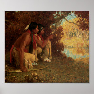 Native American Indians Deer Hunting Art Print Pos
