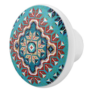 Native American Indians Navajo Mosaic Pattern Ceramic Knob