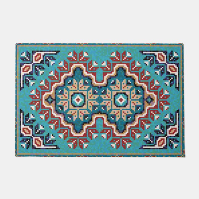 Native American Indians Navajo Mosaic Pattern Door Doormat (Front)