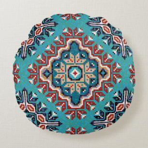 Native American Indians Navajo Mosaic Pattern Round Cushion