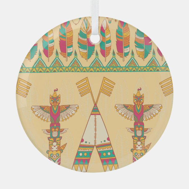 Native American Indigenous Ornamental Background. Glass Tree Decoration (Front)