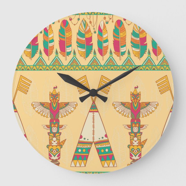 Native American Indigenous Ornamental Background. Large Clock (Front)