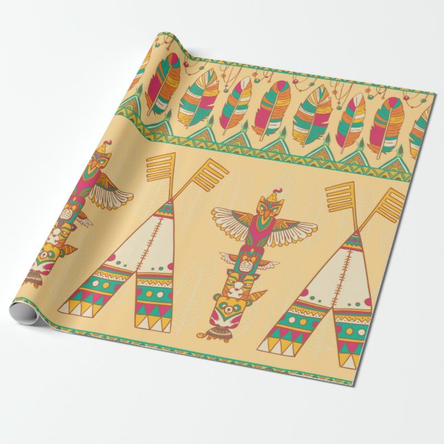 Native american indigenous ornamental seamless pat wrapping paper (Unrolled)