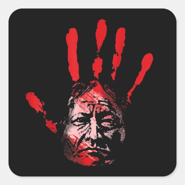 Native American Indigenous Red Hand Indian Blood T Square Sticker (Front)