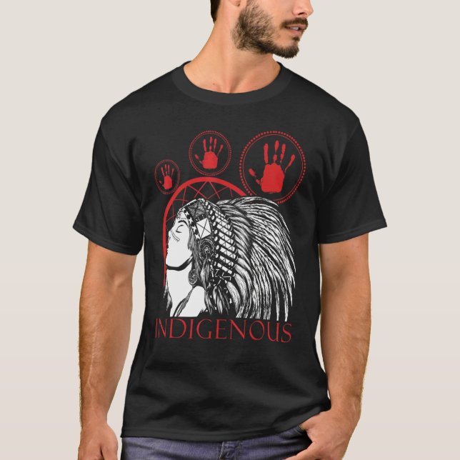 Native American Indigenous Red Hand Indian Blood T T-Shirt (Front)
