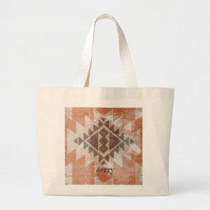 Native American Inspired Textured Terracotta Large Tote Bag