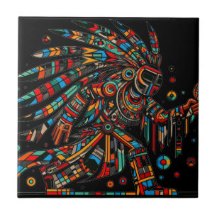 Native American Kachina Dancer Black Art Tile