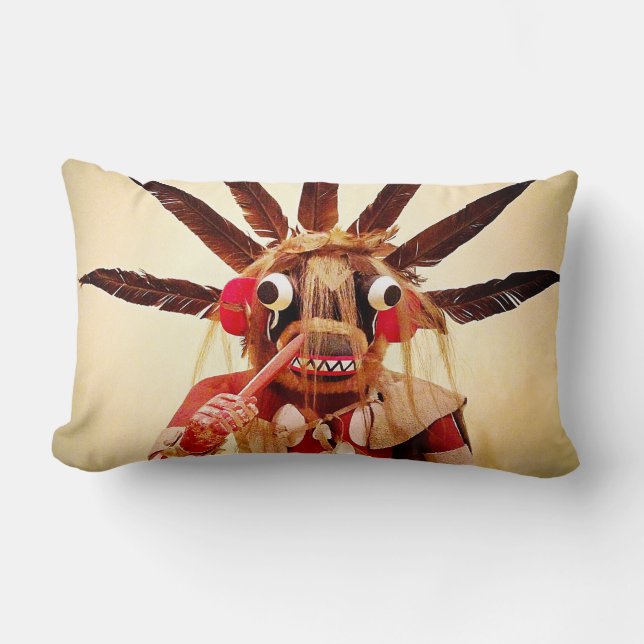 Native American Kachina Doll Wood Face Photo Lumbar Cushion (Front)