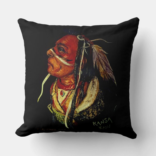 Native American "Kaw Warrior" Throw Pillow (Front)