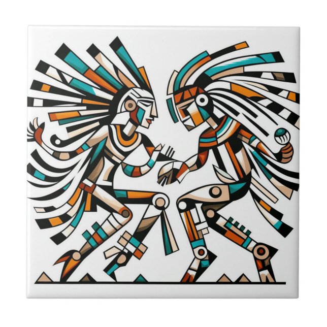 Native American Kokopeli Dancers Art Tile (Front)