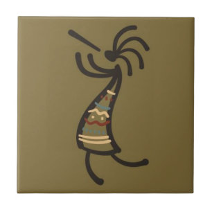 Native American Kokopelli Dancer Brown Green Tile