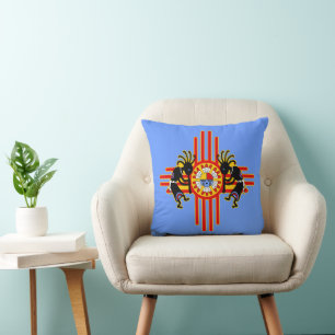 Native American Kokopelli - Kachina Zia Symbol 1 Cushion