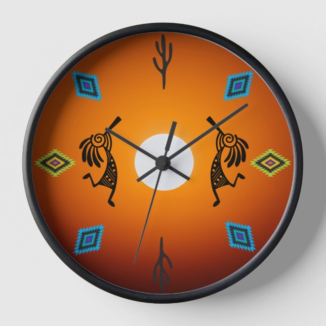 Native American Kokopelli Sun Southwestern  Clock (Front)