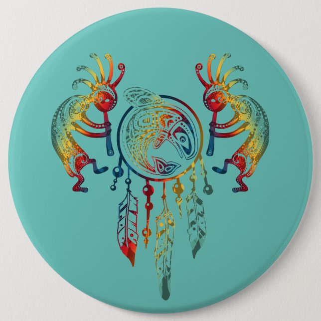 Native American Kokopelli Whale Dreamcatcher 1 6 Cm Round Badge (Front)
