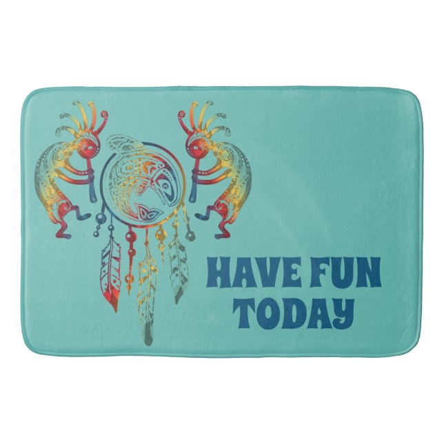 Native American Kokopelli Whale Dreamcatcher 1 Bath Mat (Front)