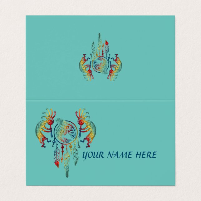 Native American Kokopelli Whale Dreamcatcher 1 Business Card (Outside Unfolded)