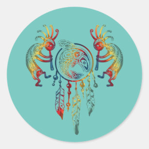 Native American Kokopelli Whale Dreamcatcher 1 Classic Round Sticker