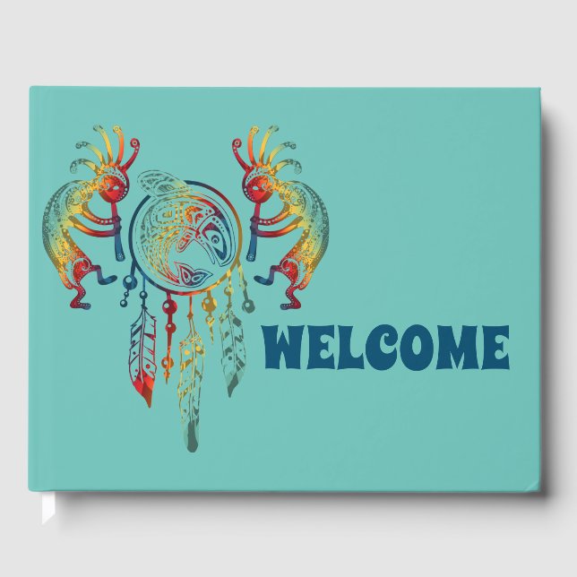 Native American Kokopelli Whale Dreamcatcher 1 Guest Book (Front)