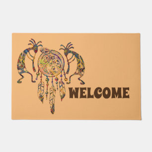 Native American Kokopelli Whale Dreamcatcher 2 Doormat