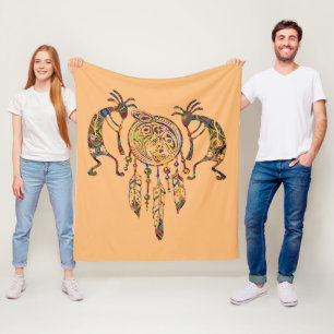 Native American Kokopelli Whale Dreamcatcher 2 Fleece Blanket