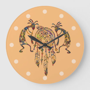 Native American Kokopelli Whale Dreamcatcher 2 Large Clock