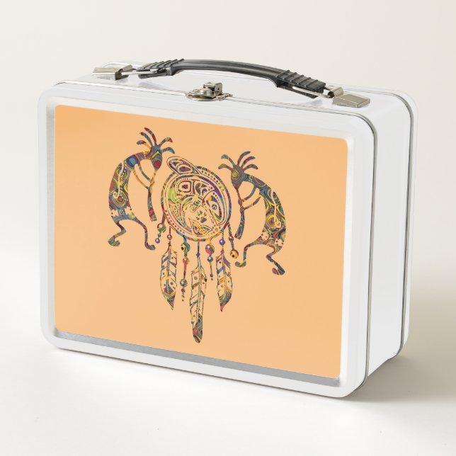Native American Kokopelli Whale Dreamcatcher 2 Metal Lunch Box (Front)