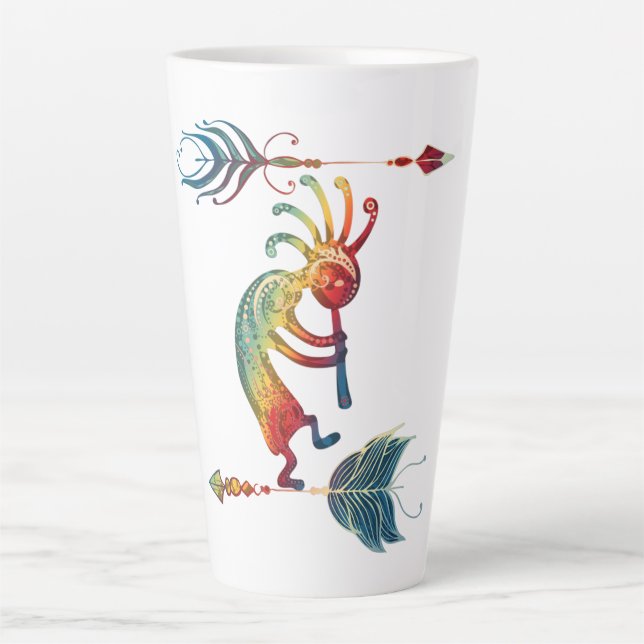 Native American Kokopelli With Two Feathers 1 Latte Mug (Front)