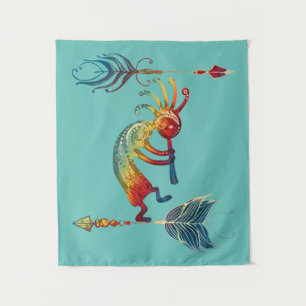 Native American Kokopelli With Two Feathers 1 Tapestry