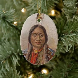 Native American: Lakota Sitting Bull, Smoking Ad Ceramic Tree Decoration