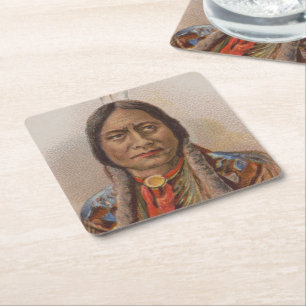 Native American: Lakota Sitting Bull, Smoking Ad Square Paper Coaster
