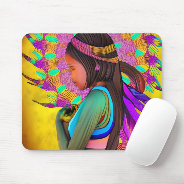 Native American Little Girl AI Art Mouse Mat (With Mouse)