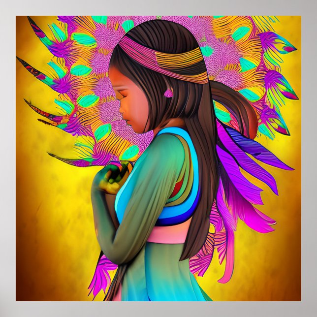 Native American Little Girl AI Art Poster (Front)