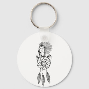 Native American Man Indian Chief Dream catcher art Key Ring